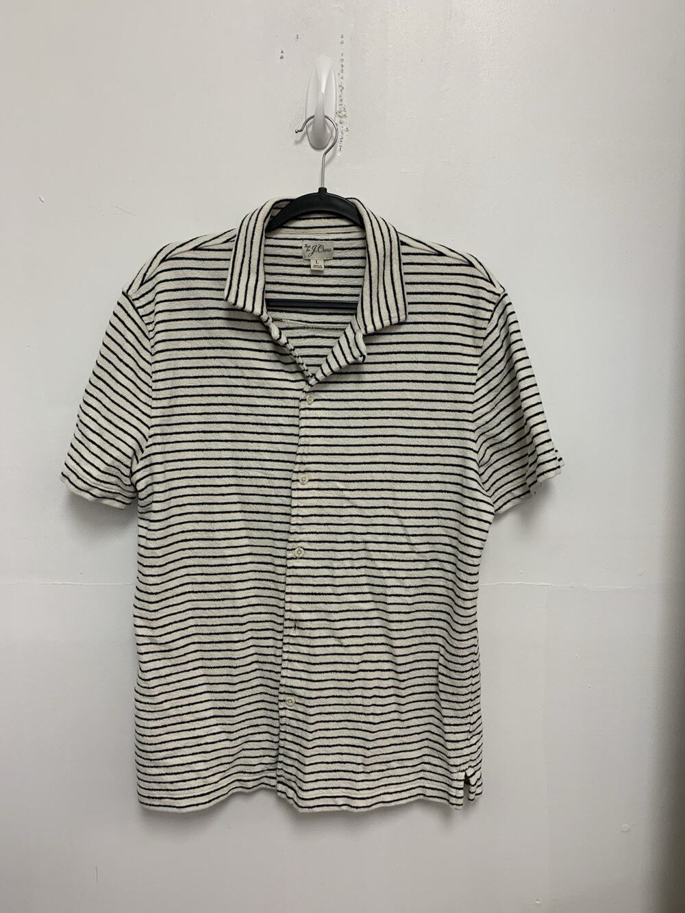 J.crew Textured camp-collar knit shirt in stripe White Navy Size Large